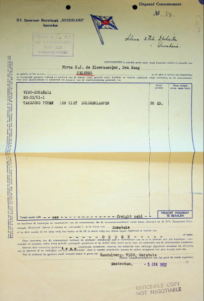 SMN vrachtbrief voor de ss Celebes