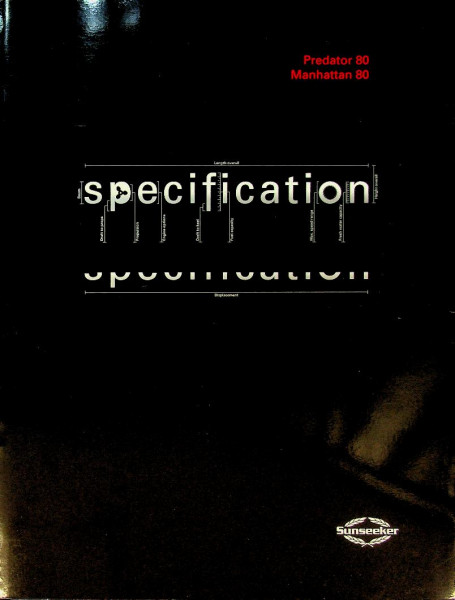 Original brochure Sunseeker specification Predator- and Manhattan 80