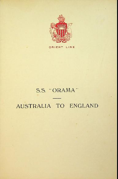Brochure ss Orama, Australia to England 1937