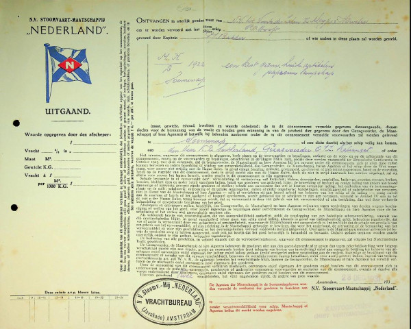 Vrachtbrief SMN ss PC Hooft 1931