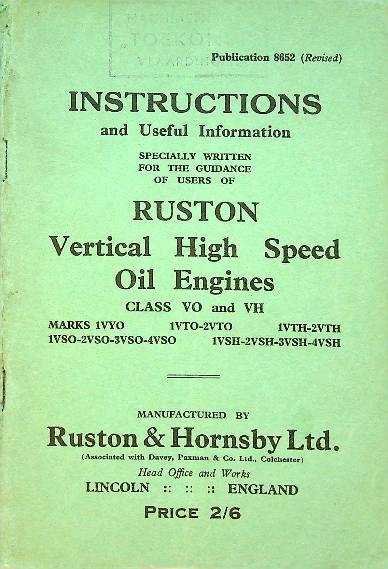 Instructions Ruston Vertical High Speed Oil Engines