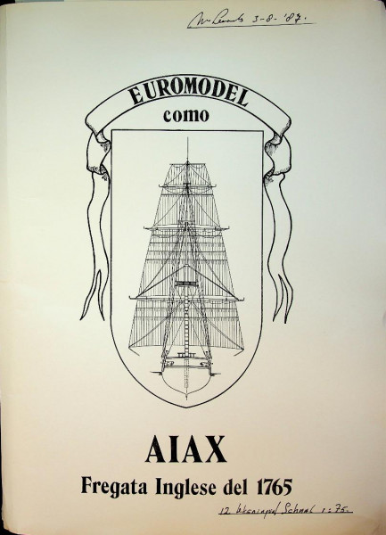 Set of 12 large folding-out Building Plans Aiax, Fregata Inglese del 1765