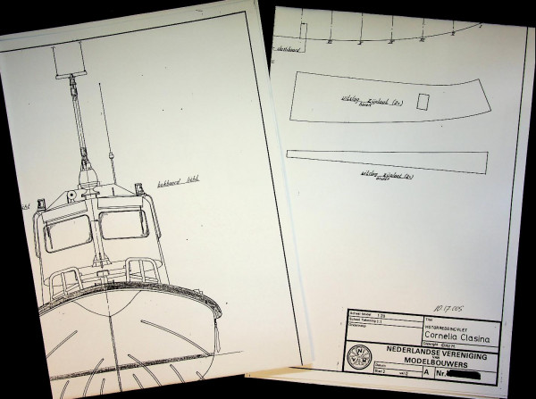 Modelbouwtekeningen Motorreddingvlet '' Cornelia Clasina'' 1978 KNZHRM waddenvlet type ''Zeeleeuw'