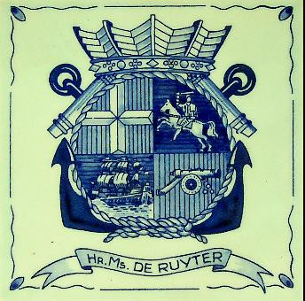 Delftsblauw tegeltje Hr.Ms. de Ruyter