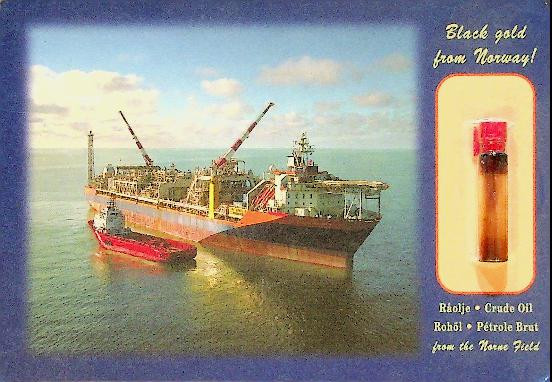 Postcard with inside small plastic oil holder Norne Field