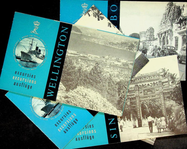 Brochures Royal Rotterdam lloyd MS Willem Ruys, Excursions different Places