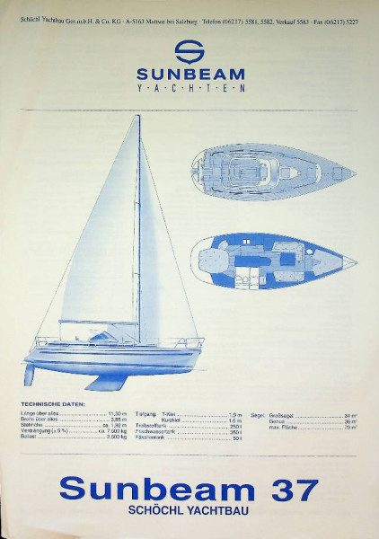 Original Price List Sunbeam 37 Sail Yacht