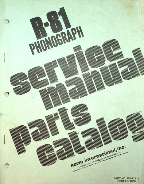 Original Rowe R-81 Phonograph Service Manual, Parts Catalog