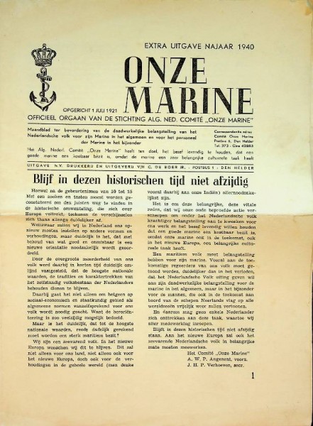 Onze Marine extra uitgaves najaar en December 1940 | Webshop Nautiek.nl