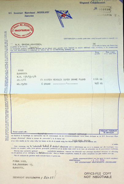 Connessement SMN ss Rotti 1954