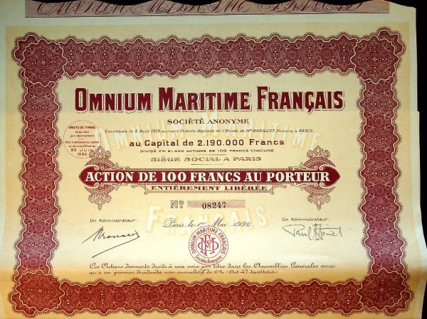 Share, Omnium Maritime Francais 1926