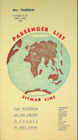 Sitmar Line - Passenger List mv Fairsea Sitmar Line. From Australia and New Zealand to Europa via Suez Canal