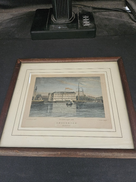 Handgekleurde lithografie “Marine Magazijn Amsterdam” – Ludwig Oeder, ca. 1850