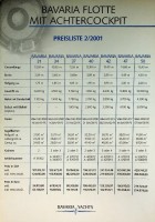 Bavaria Yachts - Original Pricelist Bavaria Yachts 2001