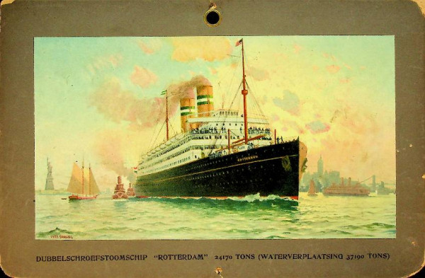 Karton met afbeelding ss Rotterdam IV 1908