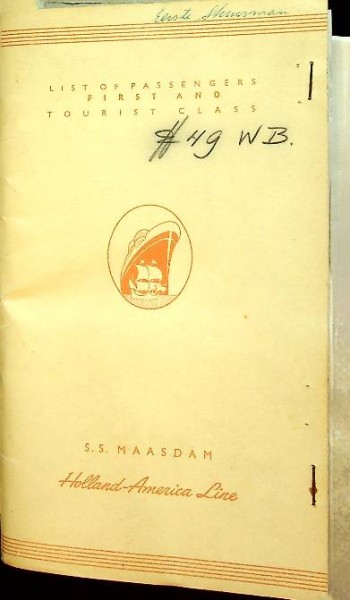 List of Passengers ss Maasdam for First Mate 1957