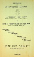  - Liste des Departs 1959, Compagnie des Messageries Maritimes far East. Far East Passenger Express service