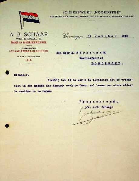 Brief Scheepswerf Noordster 1918, October | Webshop Nautiek.nl