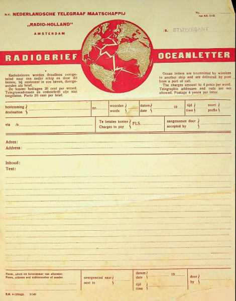 Radiobrief ss Stuyvesant, Radio-Holland