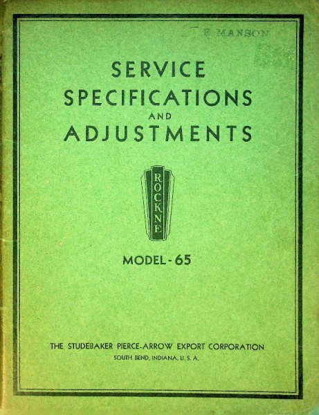 Service Specifications and Adjustments Rockne Model 65