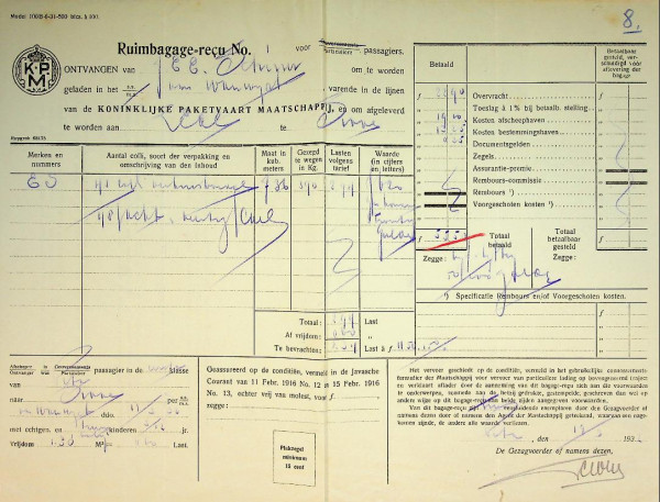 KPM Ruimbagage recu ss van Waerwijck 1932