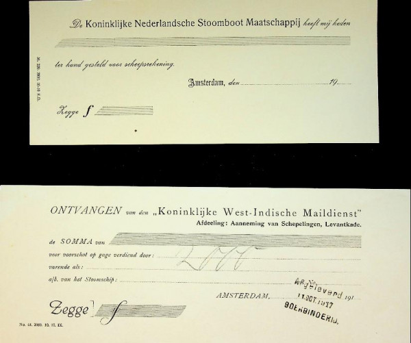 Two Receipts of the KNSM and KWIM