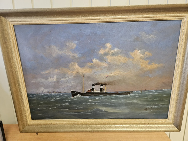 Olieverfschilderij zeesleper Atlas 1907 H. Jaarsma