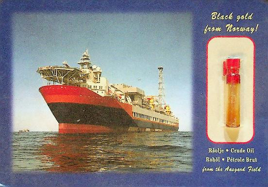 Postcard with inside small plastic oil holder Aasgard Field