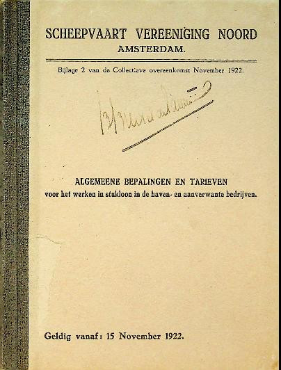 Scheepvaart Vereniging Noord, bepalingen en tarieven stukloon 1922