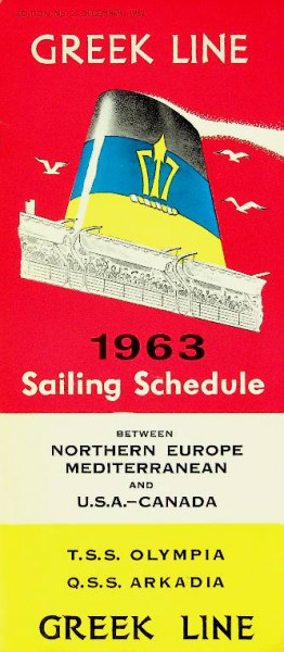 Brochure Greek Line Sailing Schedule 1963