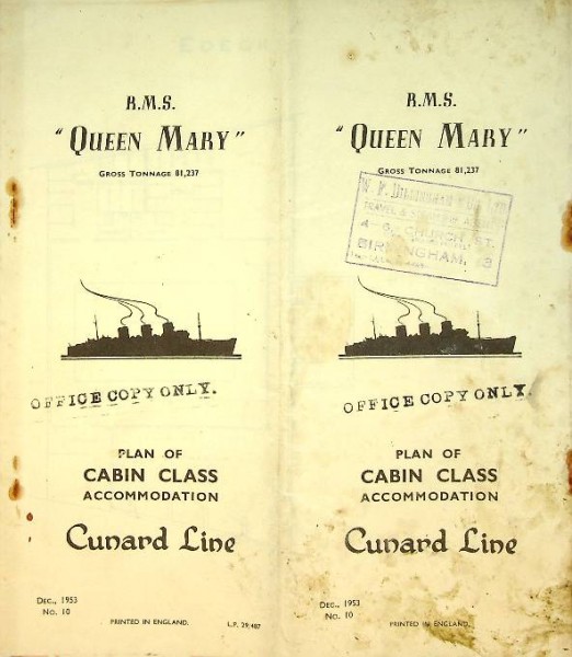 R.M.S. Queen Mary plan of Cabin Class Accommodation