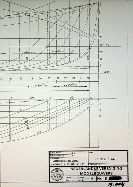 Scheepsbouwtekeningen Motorreddingboot ''Koningin Wilhelmina'' (1927)