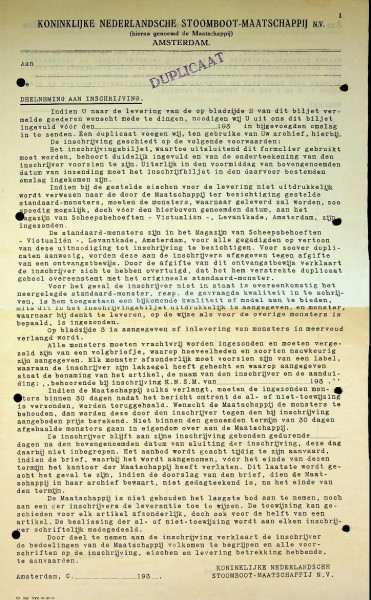 Offerteformulier KNSM 30er jaren