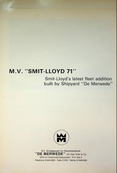 Publication De Merwede M.V. Smit Lloyd 71