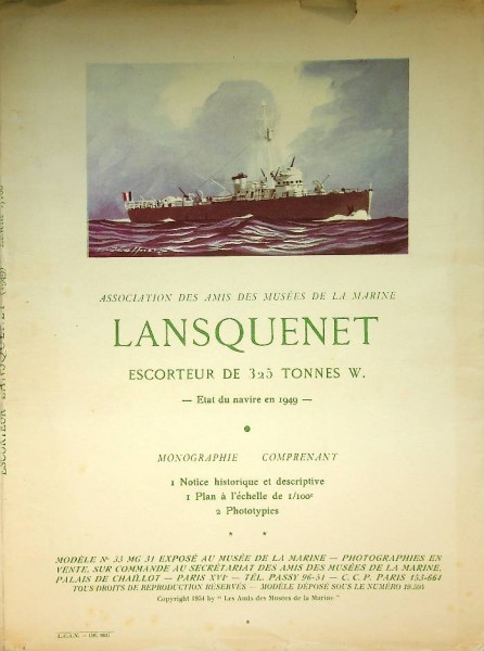 Buildingplan for modelling Lansquenet escorteurs de 325 tonnes W121, 1949