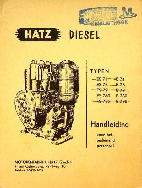 Handleiding Hatz Diesel typen ES en E, 71, 75, 79, 780, 785
