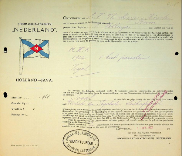 Vrachtbrief SMN ss Boeroe 1922