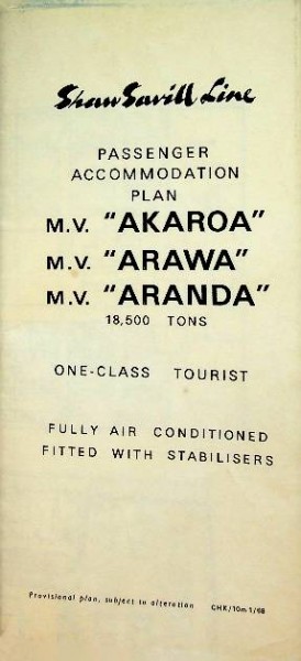 Passenger Accomodation Plan mv Akaroa, Arawa, Aranda