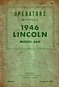 Ford Motor Company - Operators Manual 1946 Lincoln model 66H