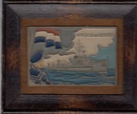 KM - Metaal relief van de Hr.Ms. Jacob van Heemskerck (1940) in lijst