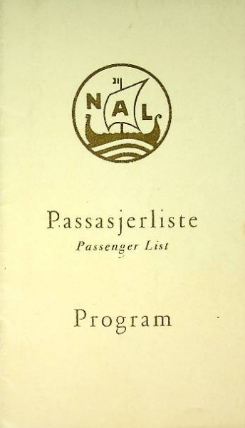 Passenger List and Program Maiden Voyage M.S. Oslofjord Amsterdam-Oslo