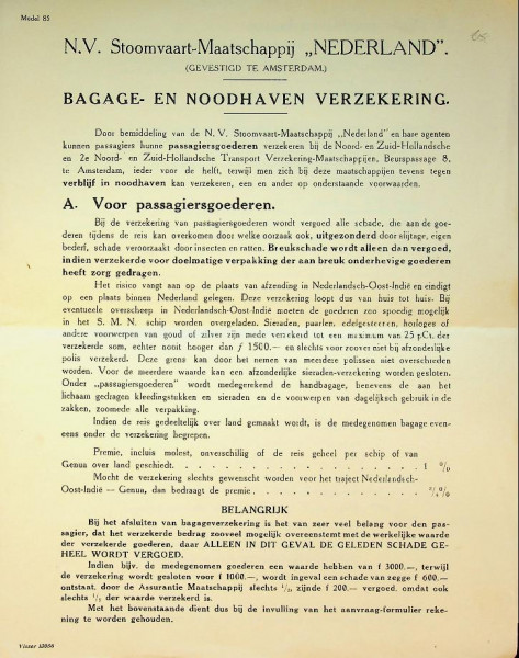 N.V. Stoomvaart-Maatschappij Nederland Bagage- en Noodhaven Verzekering