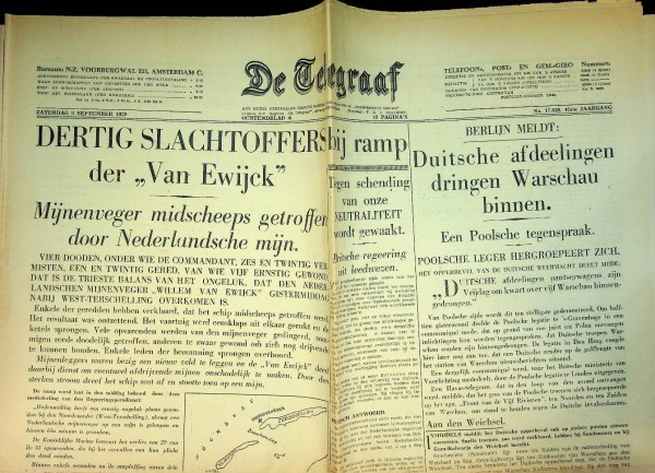 Telegraaf 9 September 1939, met nieuws van Ewijck | Webshop Nautiek.nl