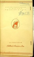 Holland-America Line - List of Passengers ss Maasdam for First Mate. 3 July 1957
