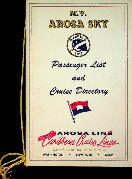 MV Arosa Sky Passengerlist and Cruise Directory 1957