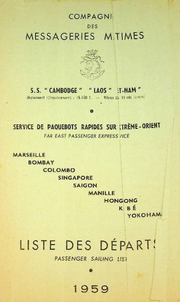 Liste des Departs 1959, Compagnie des Messageries Maritimes far East | Webshop Nautiek.nl