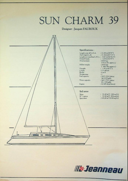 Original brochure specifications Jeanneau Sun Charm 39
