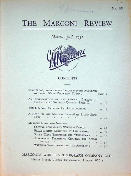 The Marconi Review, numbers 49, 51, 53, 54, 55, 57 (1935)