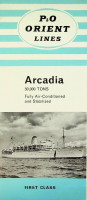 P and O Orient - Brochure P and O Orient Lines Arcadia 30.000 tons. First Class