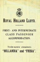 KHL - Deckplan Twin-screw steamers Hollandia and Frisia Royal Holland Lloyd. First- and Intermediate Class Passenger Accommodation